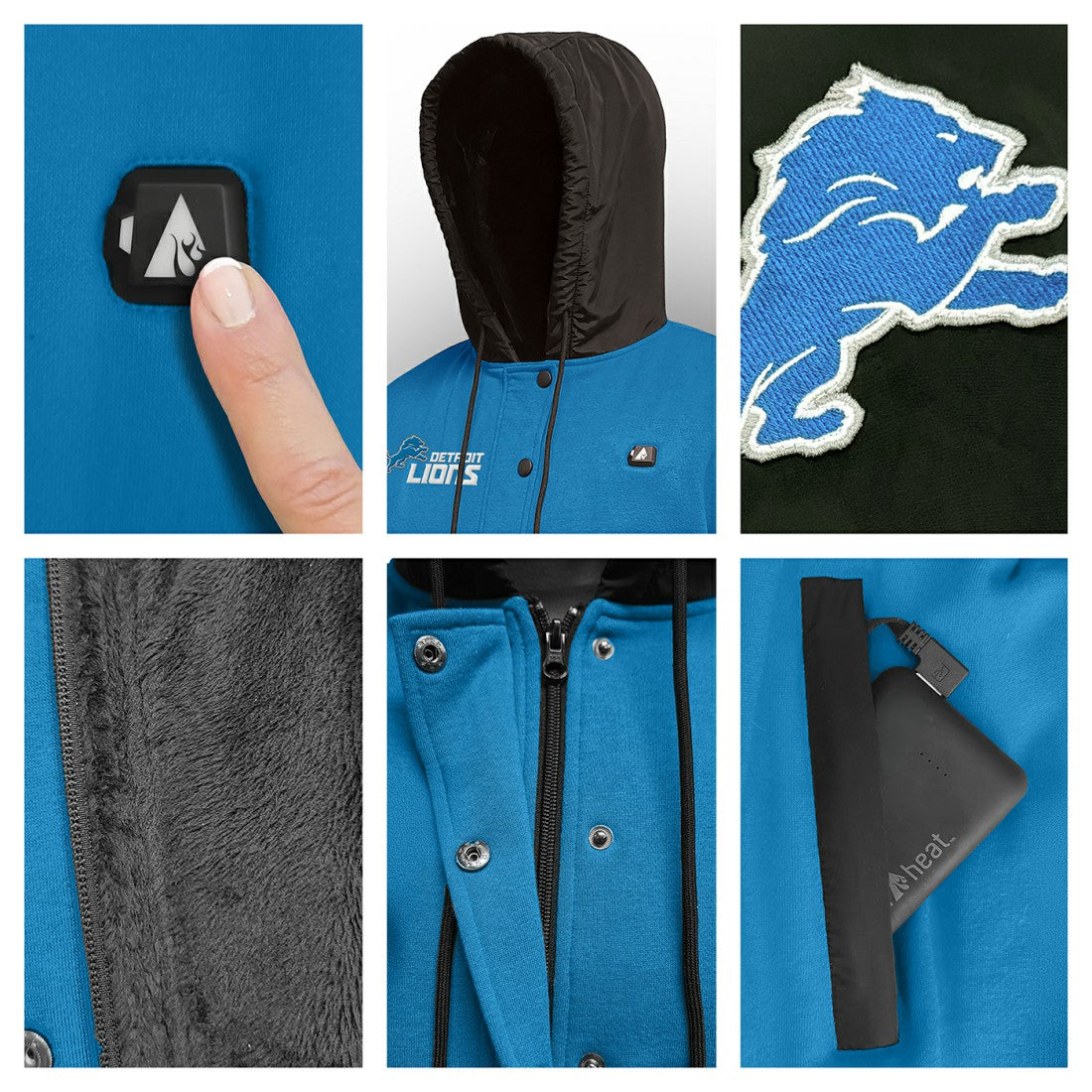 NFL Detroit Lions ActionHeat 5V Battery Heated Full-Snap Varsity Jacket