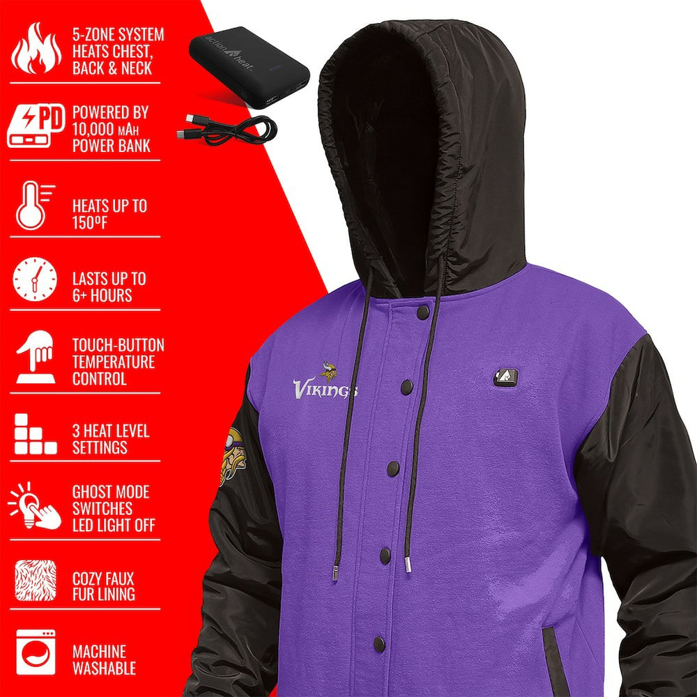 NFL Minnesota Vikings ActionHeat 5V Battery Heated Full-Snap Varsity Jacket