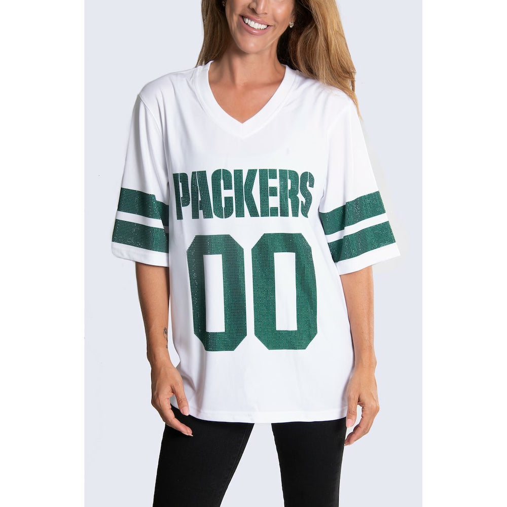 NFL Green Bay Packers Cuce Women's Rhinestone V-Neck Tunic