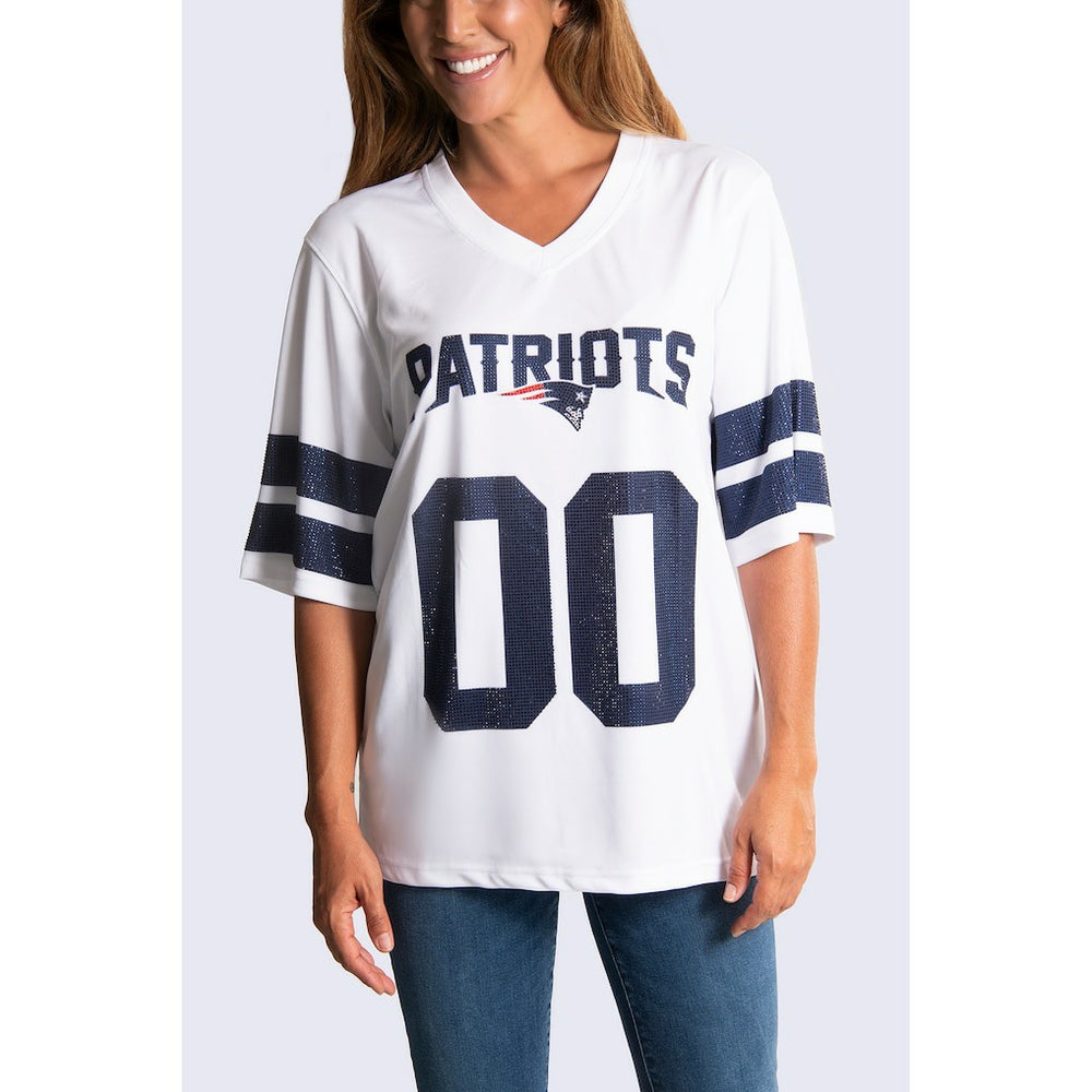 NFL New England Patriots Cuce Women's Rhinestone V-Neck Tunic