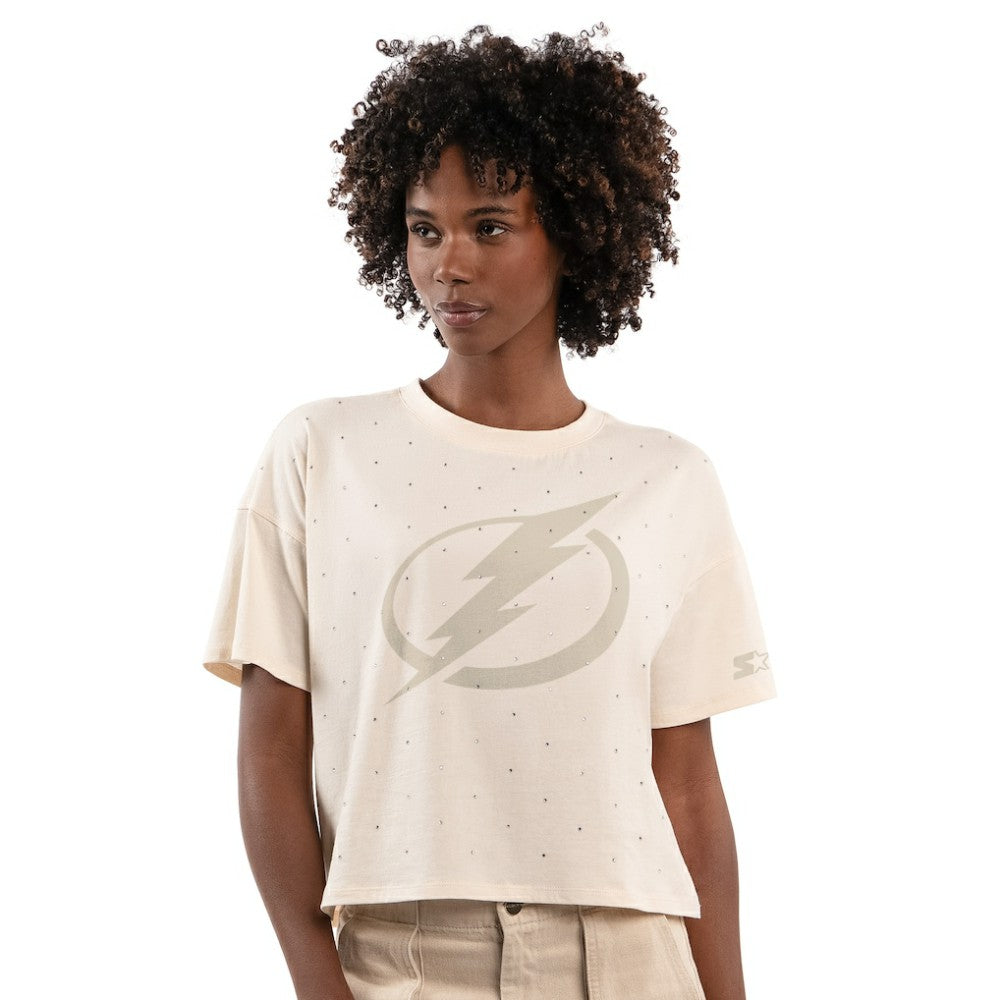 Tampa Bay Lightning Starter Women's Rhinestone Sprinkle Boxy Cropped T-Shirt