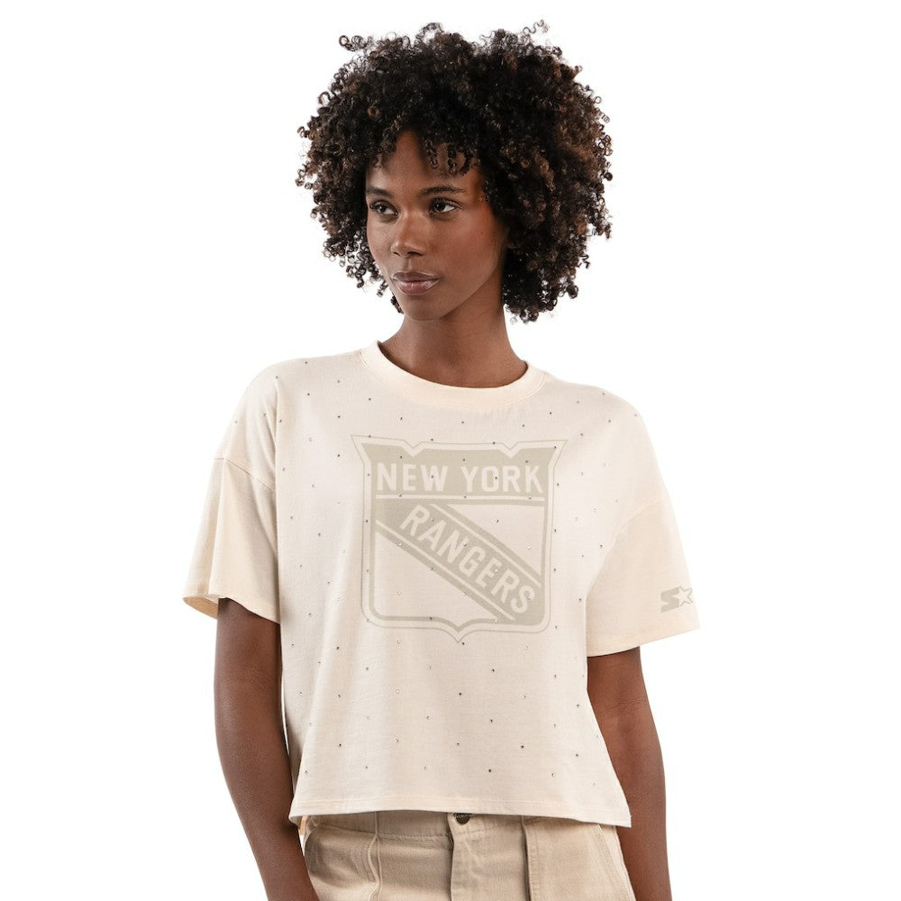 New York Rangers Starter Women's Rhinestone Sprinkle Boxy Cropped T-Shirt