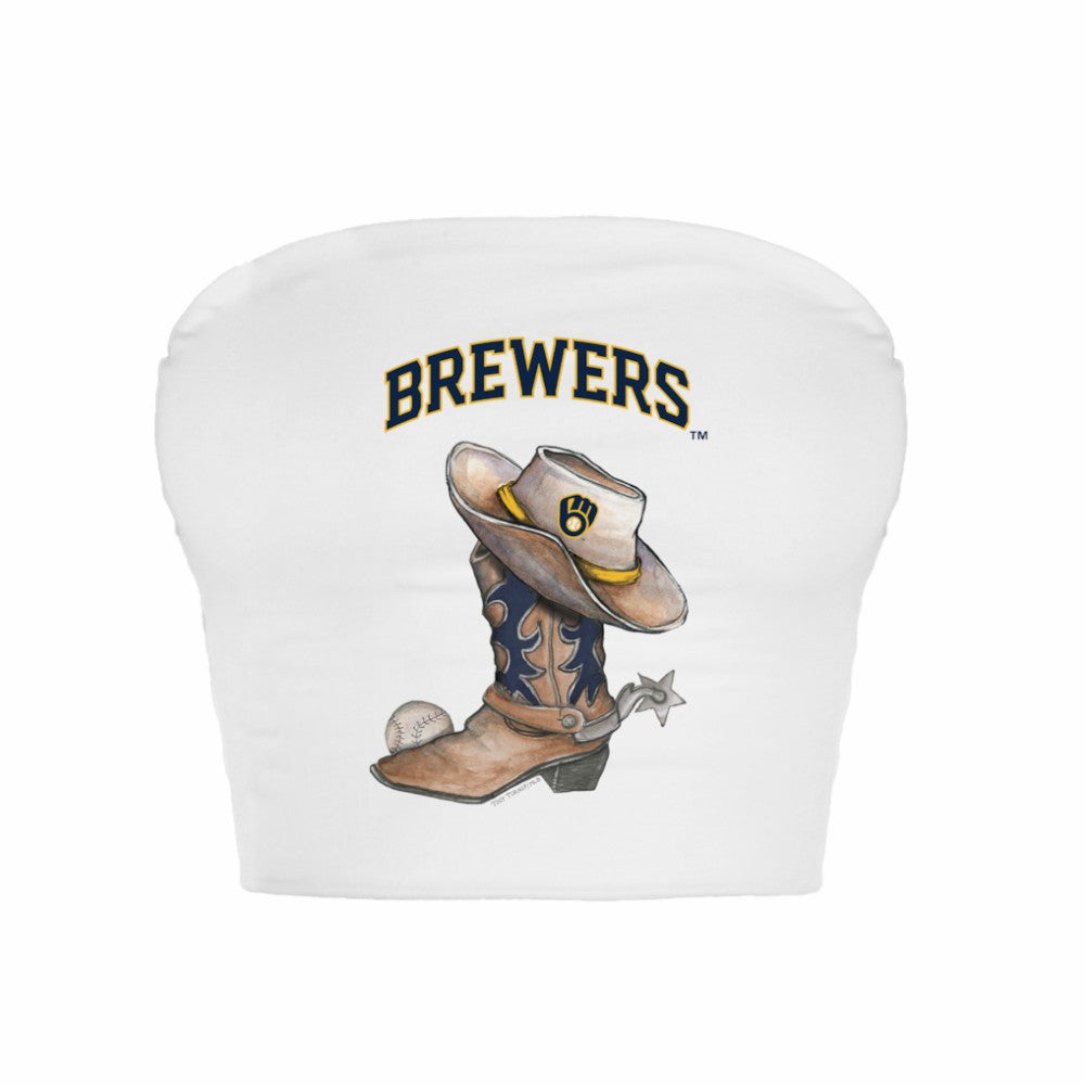 Milwaukee Brewers Tiny Turnip Women's Cowboy Boot Crop Tube Top - White