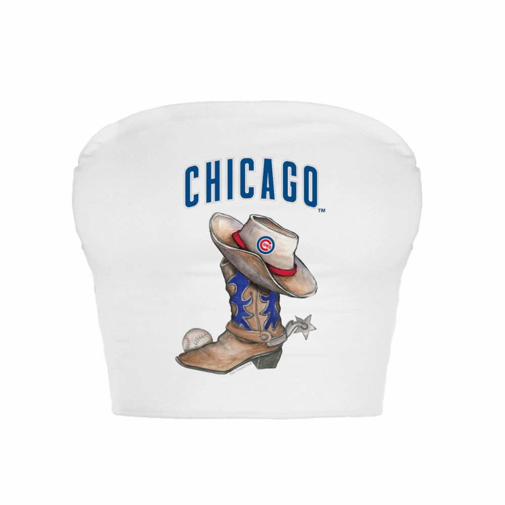 Chicago Cubs Tiny Turnip Women's Cowboy Boot Crop Tube Top - White