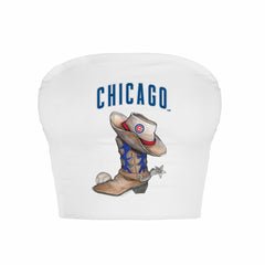 Chicago Cubs Tiny Turnip Women's Cowboy Boot Crop Tube Top - White