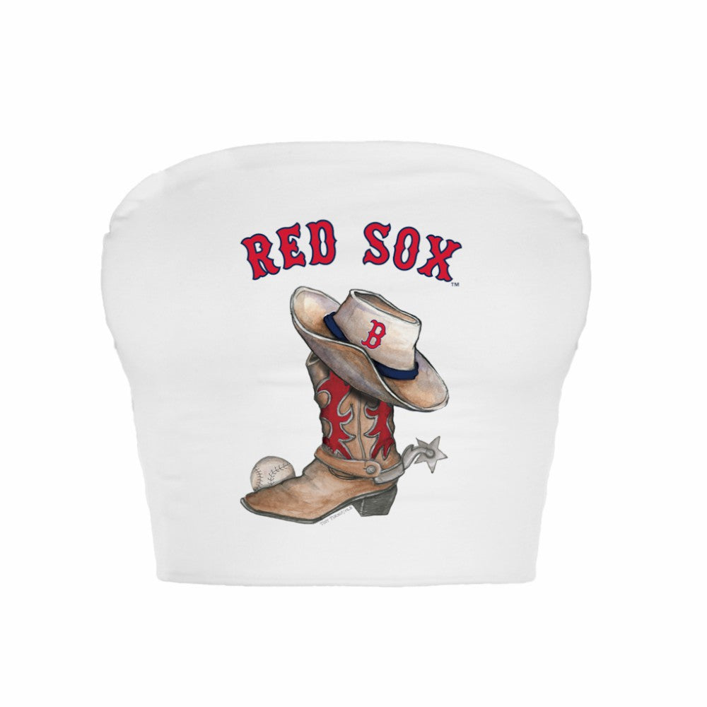 Boston Red Sox Tiny Turnip Women's Cowboy Boot Crop Tube Top - White