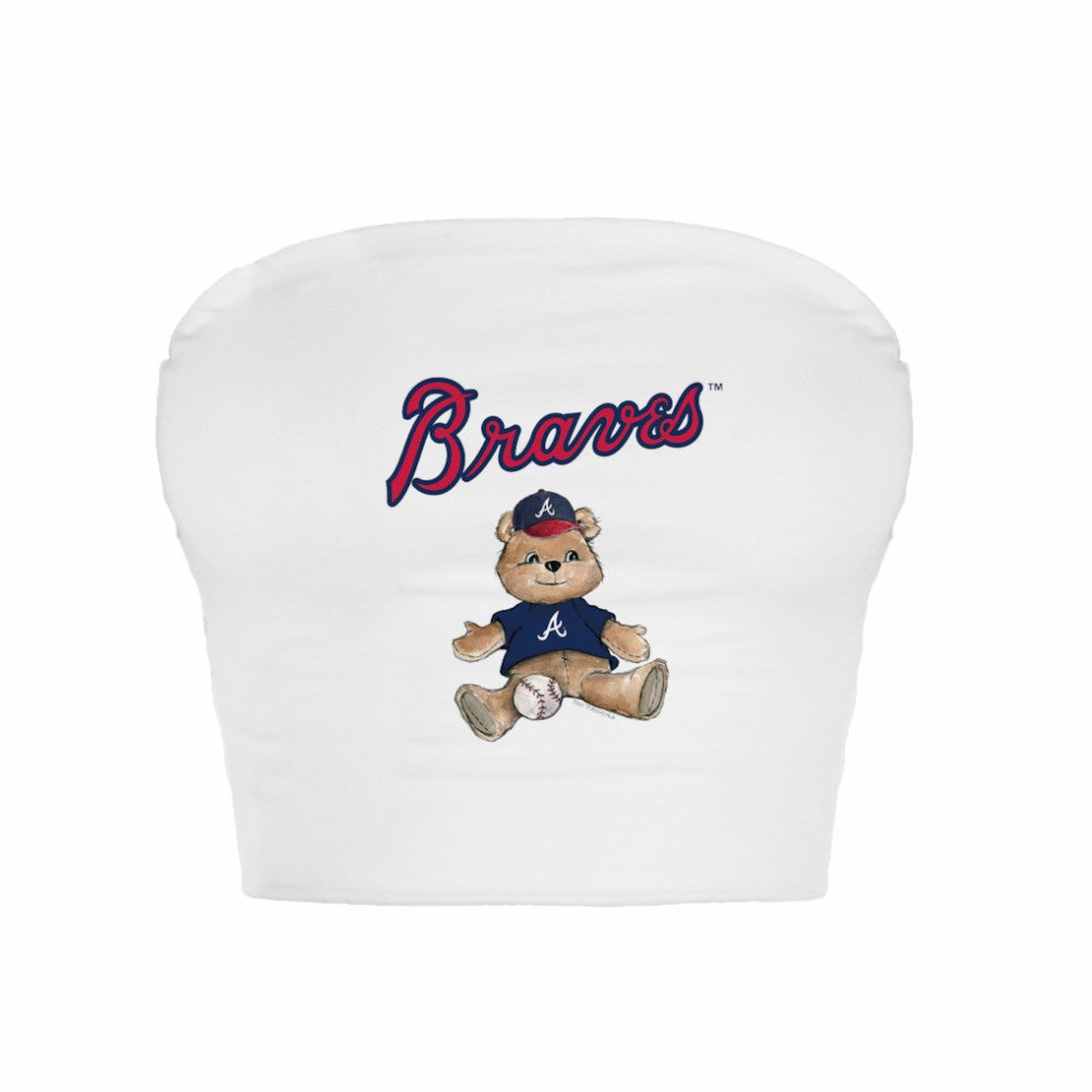 Atlanta Braves Tiny Turnip Women's Teddy Bear Crop Tube Top - White