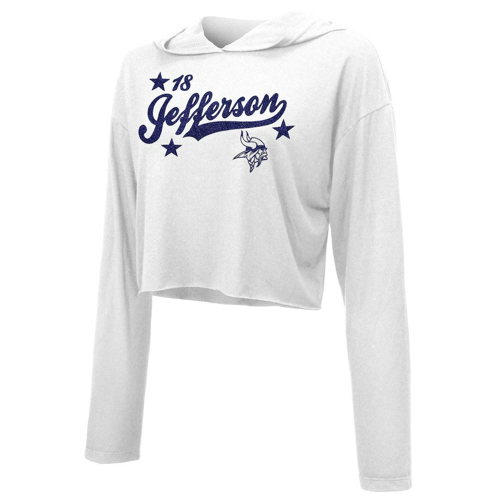 NFL Minnesota Vikings Justin Jefferson  Majestic Threads Women's Glitter Wordmark Hoodie