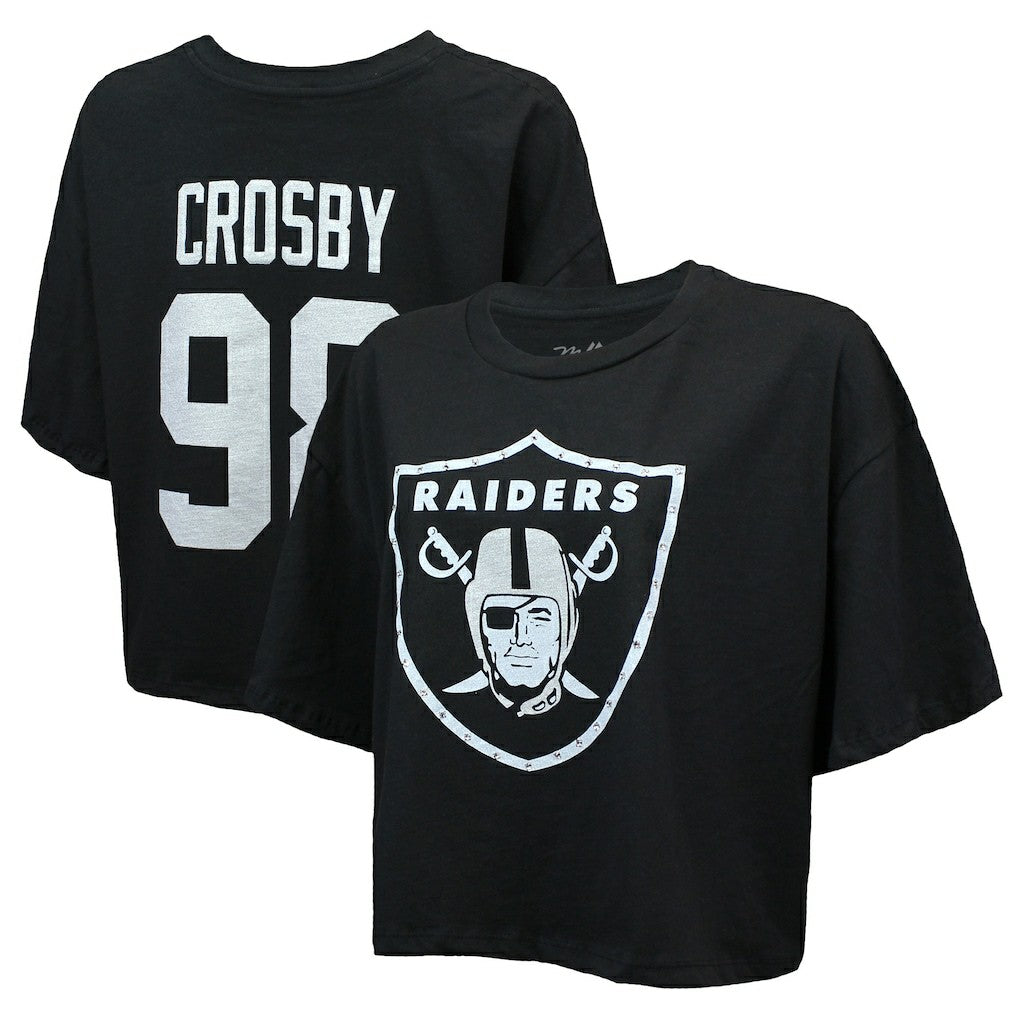 NFL Las Vegas Raiders Maxx Crosby  Majestic Threads Women's Swarovski Crystals Boxy Cropped Name & Number T-Shirt