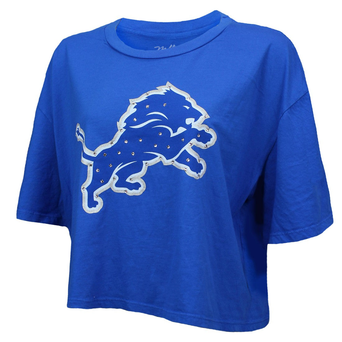 NFL Detroit Lions Aidan Hutchinson  Majestic Threads Women's Swarovski Crystals Boxy Cropped Name & Number T-Shirt