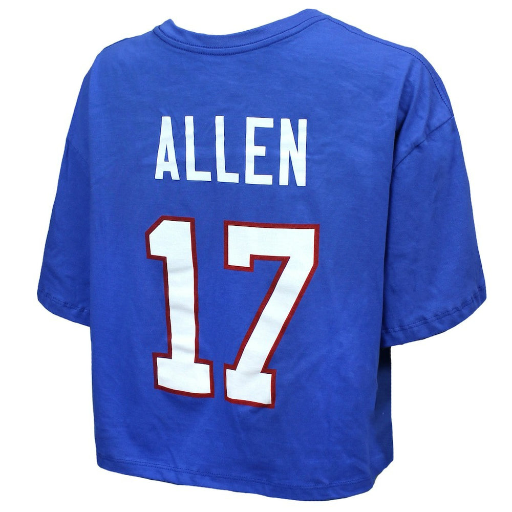 NFL Buffalo Bills Josh Allen  Majestic Threads Women's Swarovski Crystals Boxy Cropped Name & Number T-Shirt