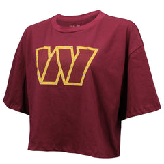 NFL Washington Commanders Jayden Daniels  Majestic Threads Women's Swarovski Crystals Boxy Cropped Name & Number T-Shirt