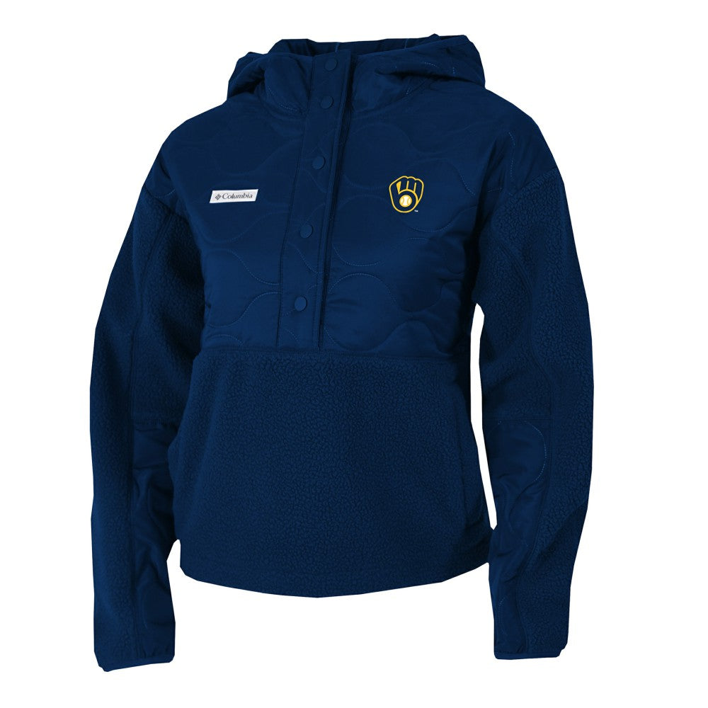 Milwaukee Brewers Women's Cloud Point Hooded Fleece Half-Snap Pullover Jacket - Navy | Columbia