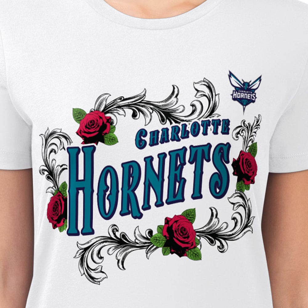 Charlotte Hornets G-III 4Her by Carl Banks Women's Super-Slim Fit Lightweight Roses Crew Neck T-Shirt - White on sale