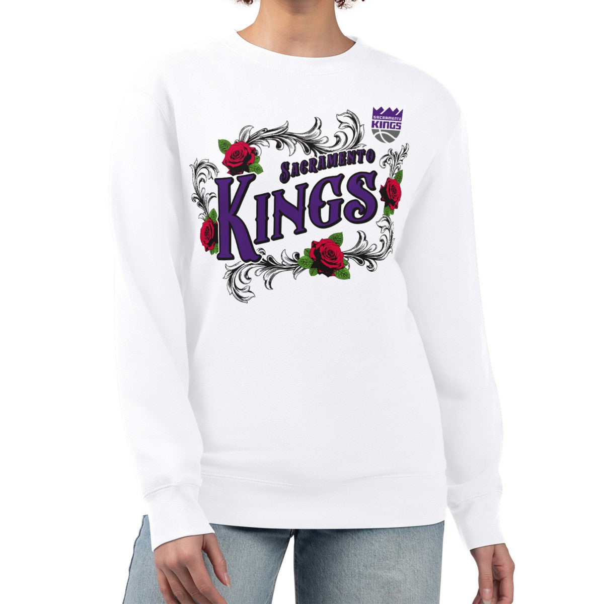 Sacramento Kings G-III 4Her by Carl Banks Women's Roses Fleece Tri-Blend Sweatshirt - White sale