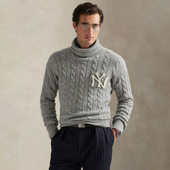 New York Yankees Polo Ralph Lauren Wool Turtleneck Sweater - Heather Gray