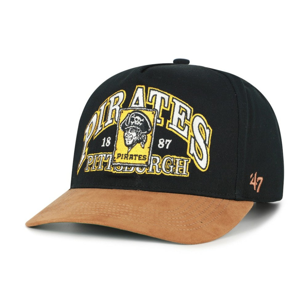 Pittsburgh Pirates Cooperstown Break Wood Suede Hitch Adjustable Hat - Black/Brown | 47 brand