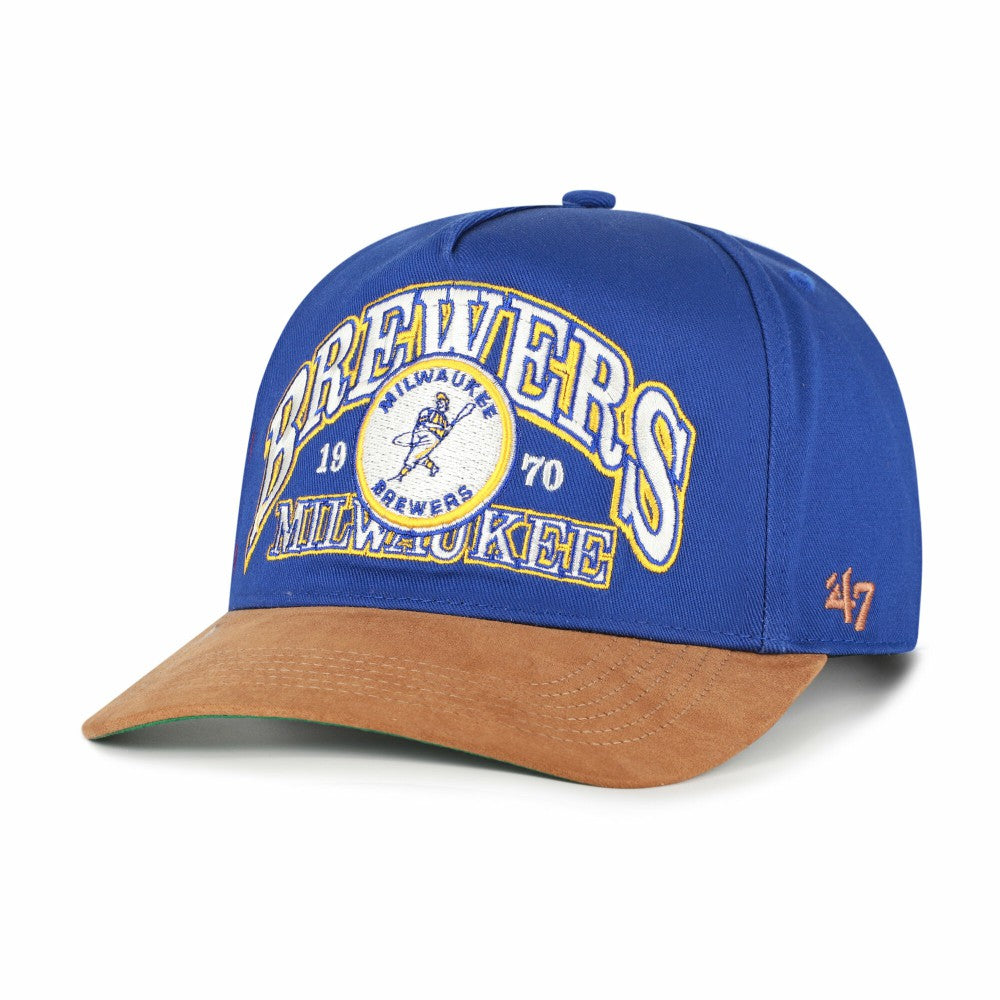 Milwaukee Brewers Cooperstown Break Wood Suede Hitch Adjustable Hat - Royal/Brown | 47 brand