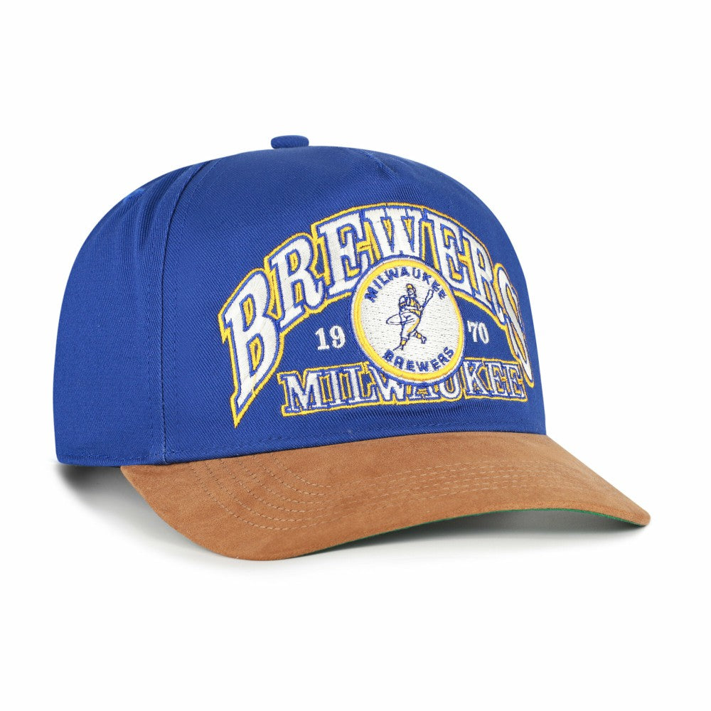 Milwaukee Brewers Cooperstown Break Wood Suede Hitch Adjustable Hat - Royal/Brown | 47 brand