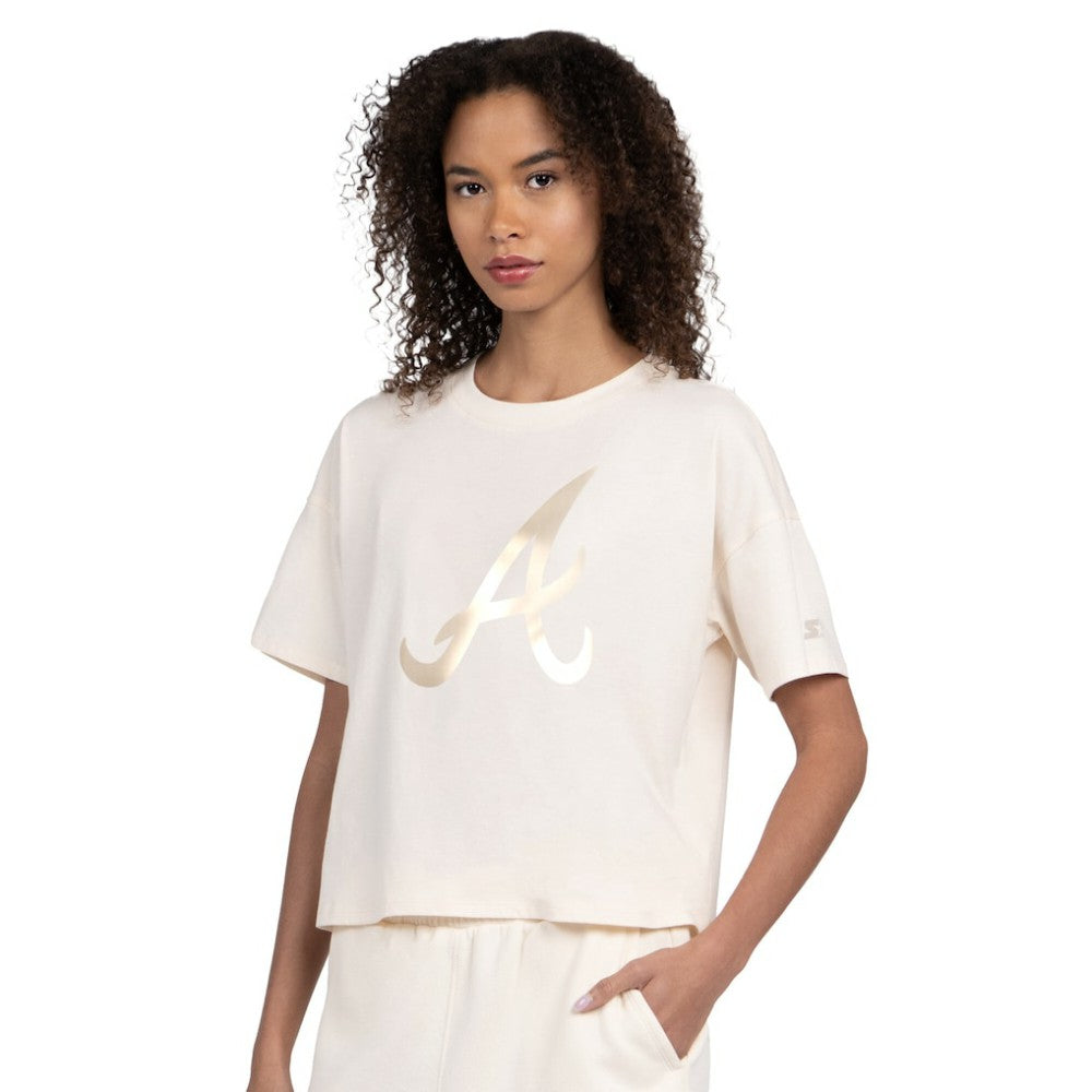 Atlanta Braves Starter Women's Pastels Boxy Cropped T-Shirt - Cream