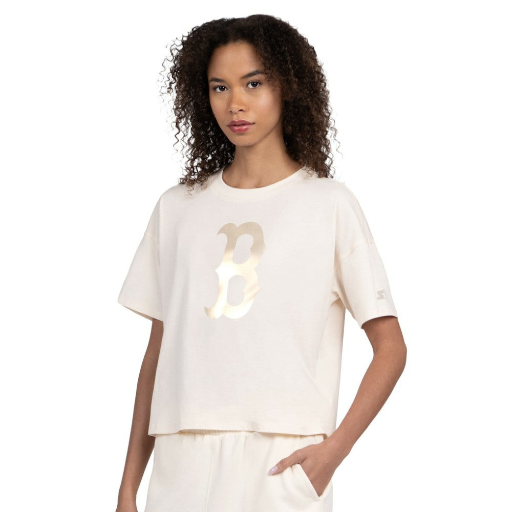 Boston Red Sox Starter Women's Pastels Boxy Cropped T-Shirt - Cream