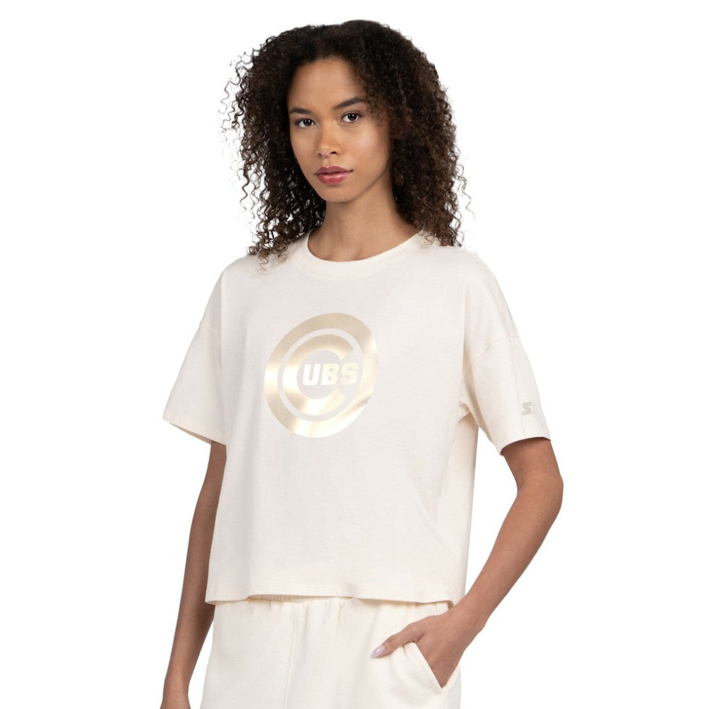 Chicago Cubs Starter Women's Pastels Boxy Cropped T-Shirt - Cream