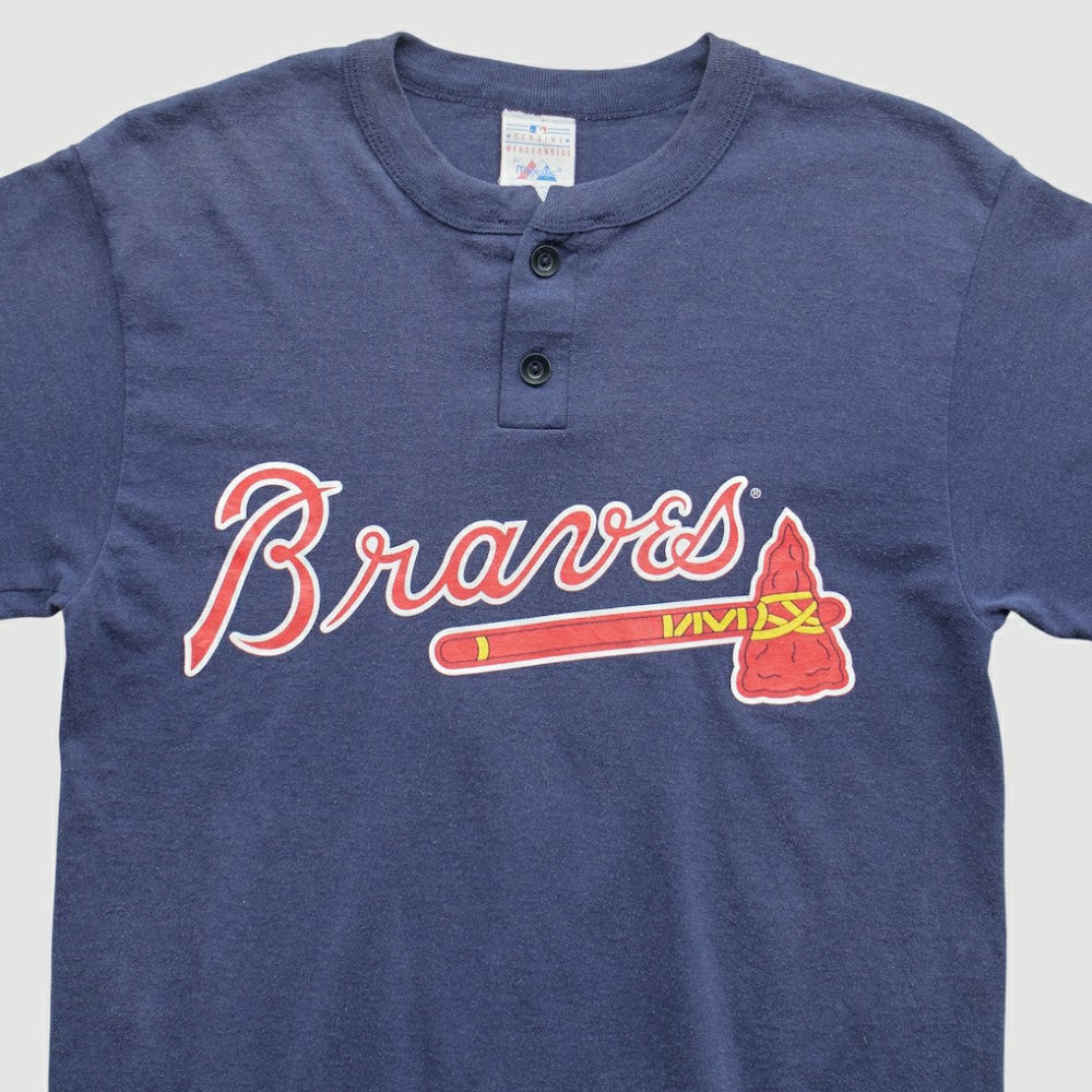 Atlanta Braves Majestic 90s T-Shirt - Navy Vintage