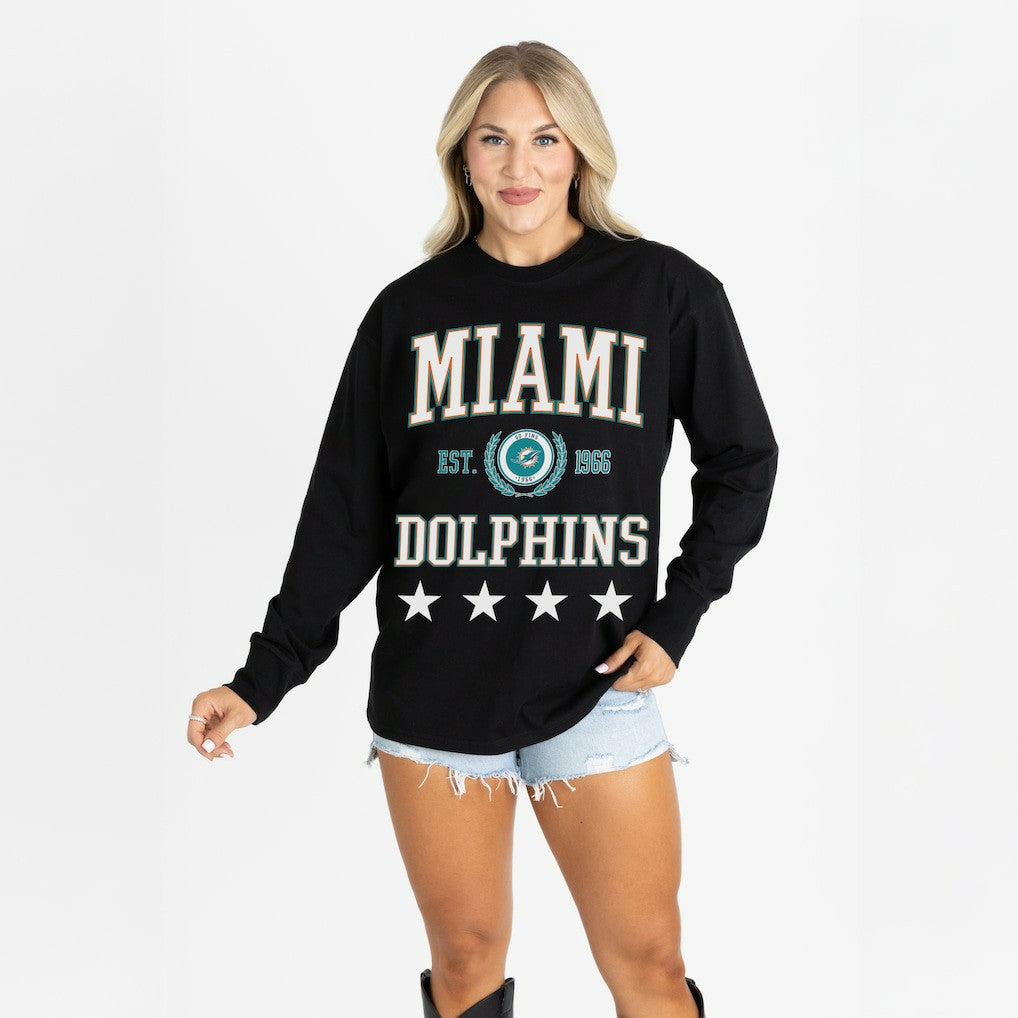 NFL Miami Dolphins Gameday Couture Women's Oversized Everyday Star Long Sleeve T-Shirt