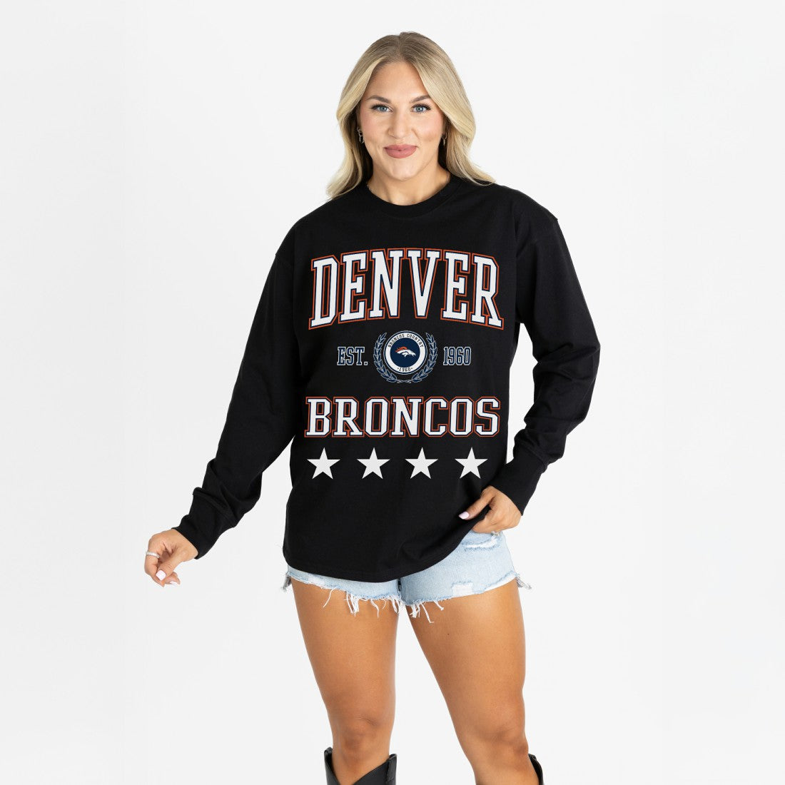 NFL Denver Broncos Gameday Couture Women's Oversized Everyday Star Long Sleeve T-Shirt
