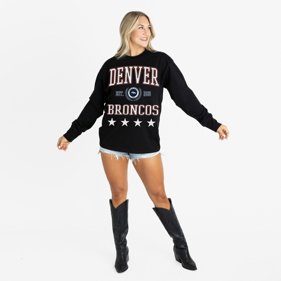 NFL Denver Broncos Gameday Couture Women's Oversized Everyday Star Long Sleeve T-Shirt