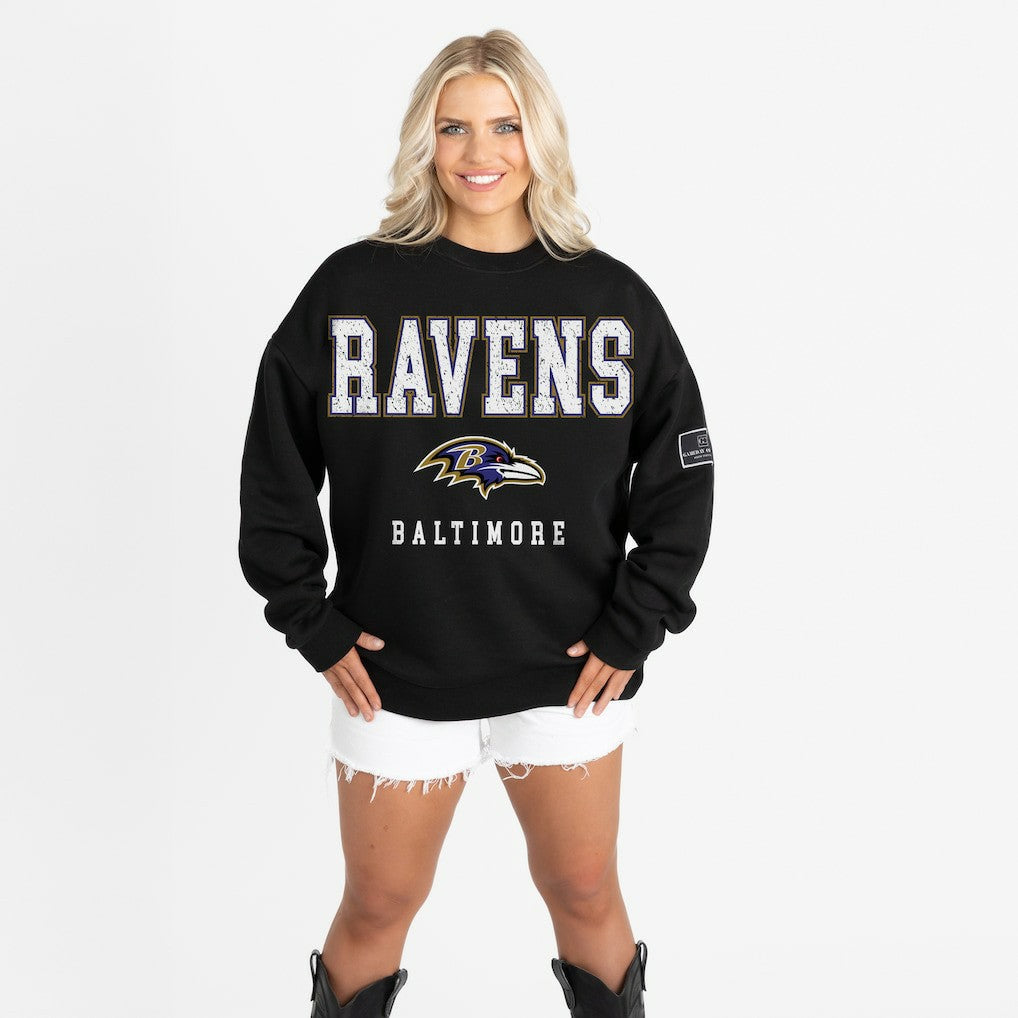 NFL Baltimore Ravens Gameday Couture Women's Oversized Level Up Black Label Premium Fleece Sweatshirt