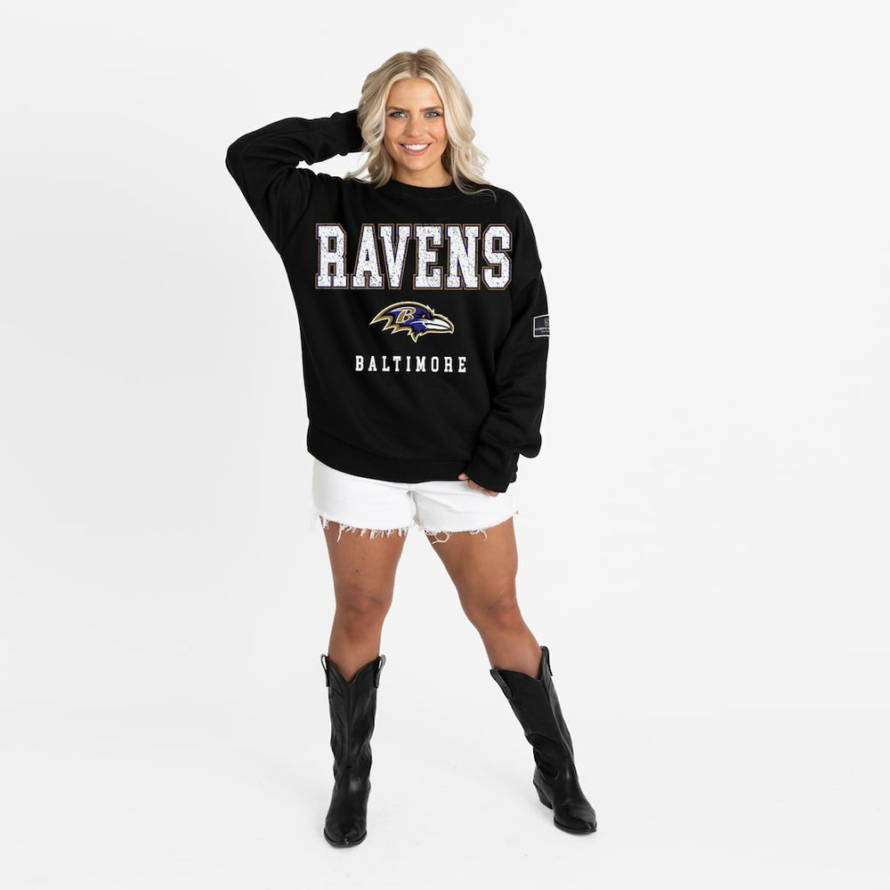 NFL Baltimore Ravens Gameday Couture Women's Oversized Level Up Black Label Premium Fleece Sweatshirt