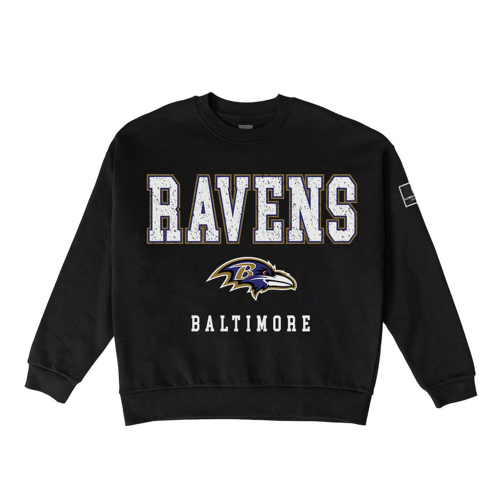 NFL Baltimore Ravens Gameday Couture Women's Oversized Level Up Black Label Premium Fleece Sweatshirt