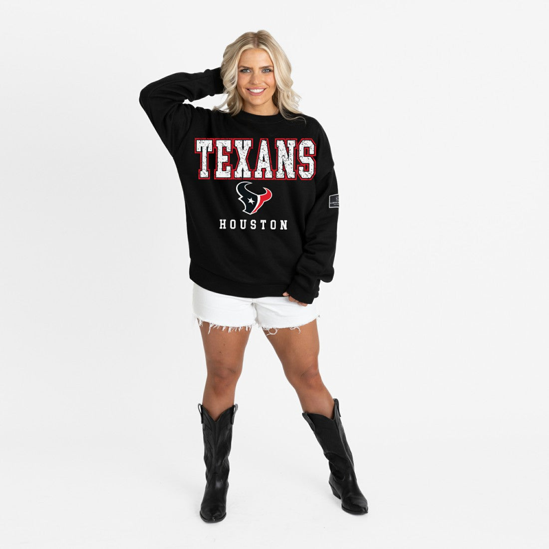 NFL Houston Texans Gameday Couture Women's Oversized Level Up Black Label Premium Fleece Sweatshirt