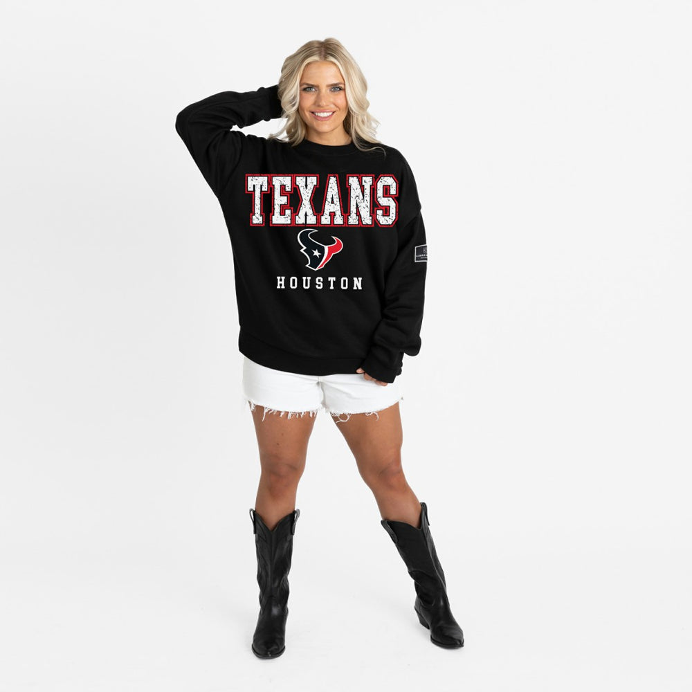 NFL Houston Texans Gameday Couture Women's Oversized Level Up Black Label Premium Fleece Sweatshirt