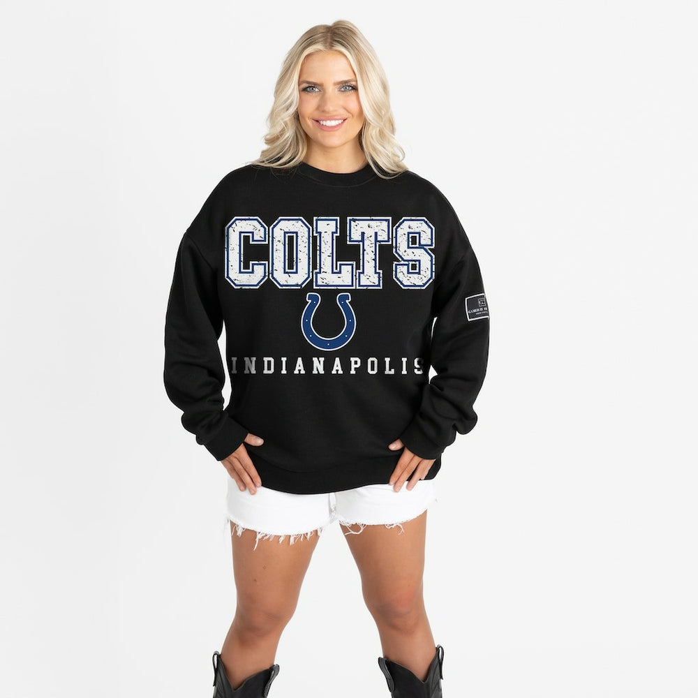 NFL Indianapolis Colts Gameday Couture Women's Oversized Level Up Black Label Premium Fleece Sweatshirt