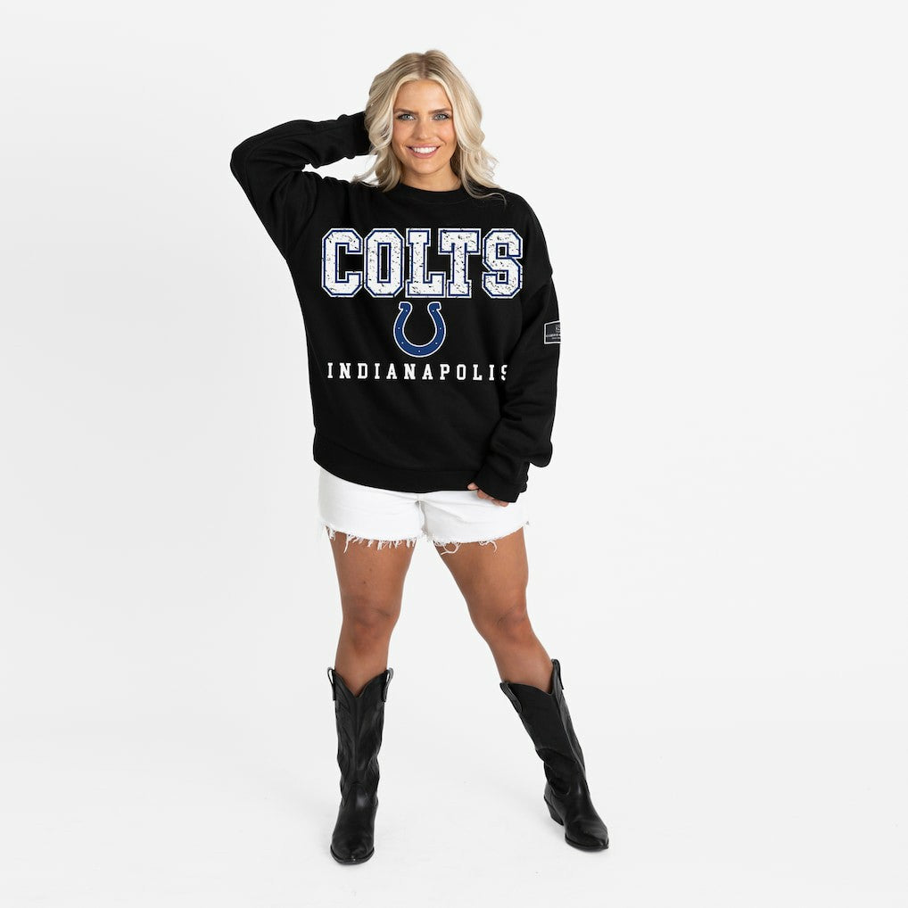 NFL Indianapolis Colts Gameday Couture Women's Oversized Level Up Black Label Premium Fleece Sweatshirt