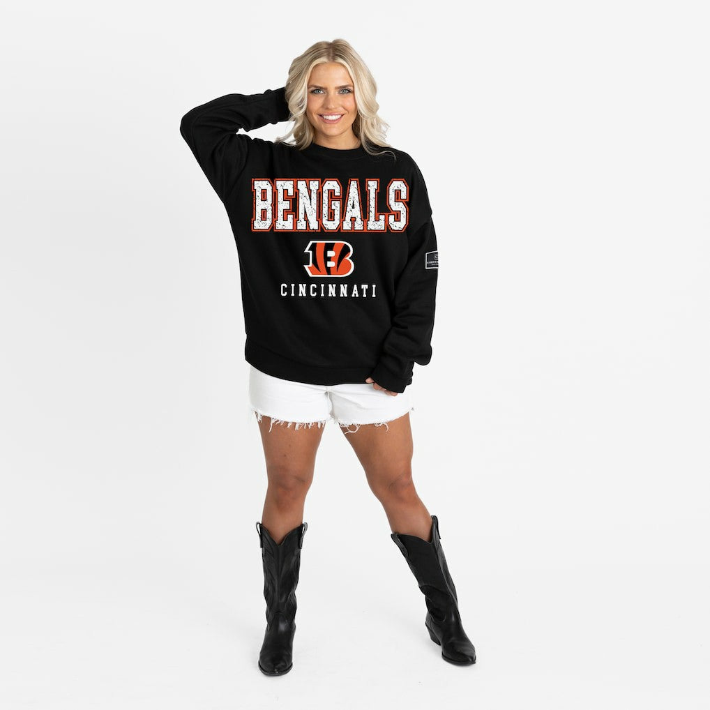 NFL Cincinnati Bengals Gameday Couture Women's Oversized Level Up Black Label Premium Fleece Sweatshirt