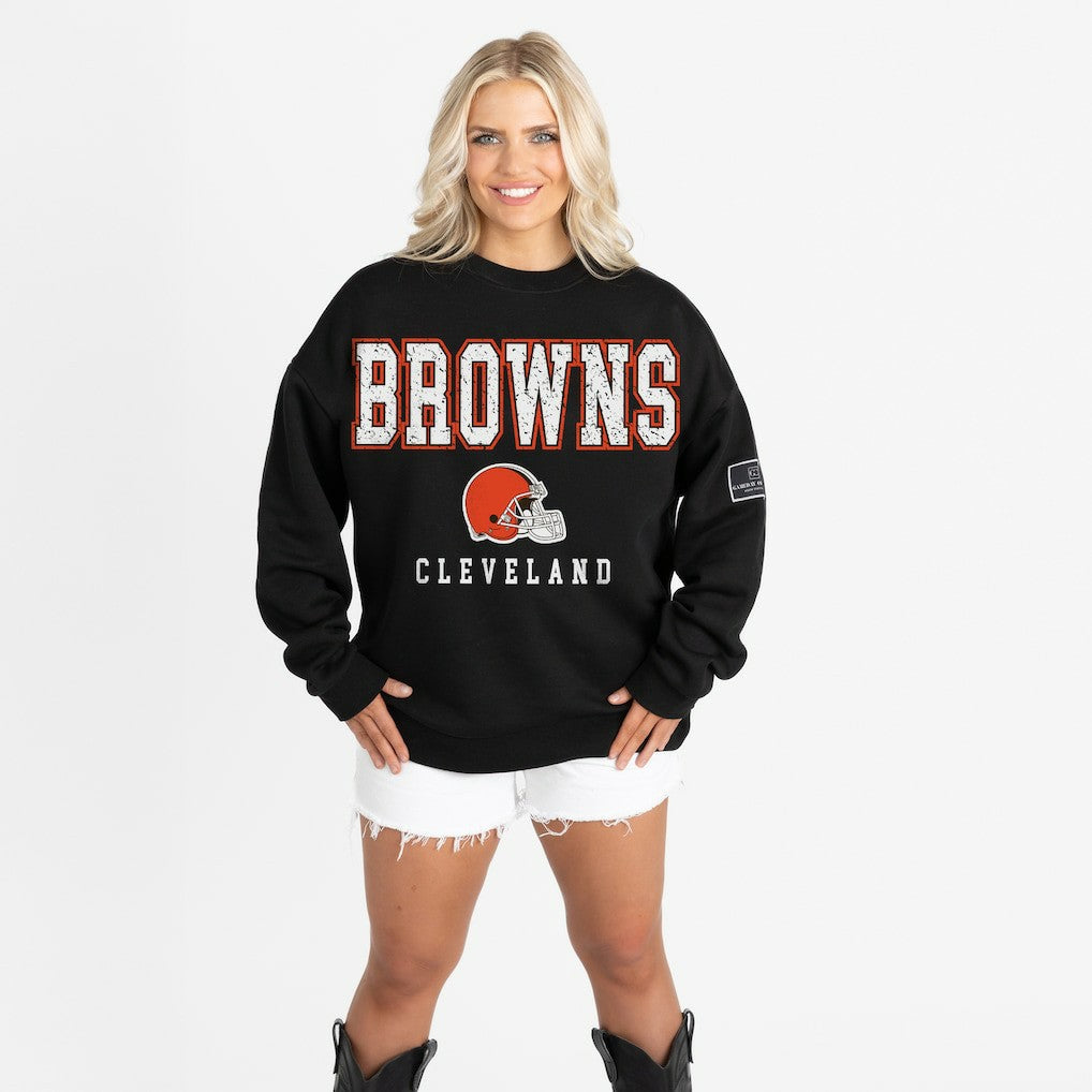 NFL Cleveland Browns Gameday Couture Women's Oversized Level Up Black Label Premium Fleece Sweatshirt