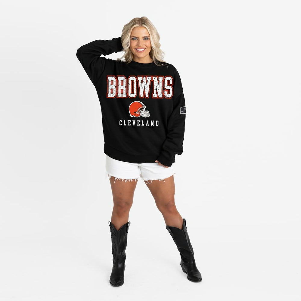 NFL Cleveland Browns Gameday Couture Women's Oversized Level Up Black Label Premium Fleece Sweatshirt