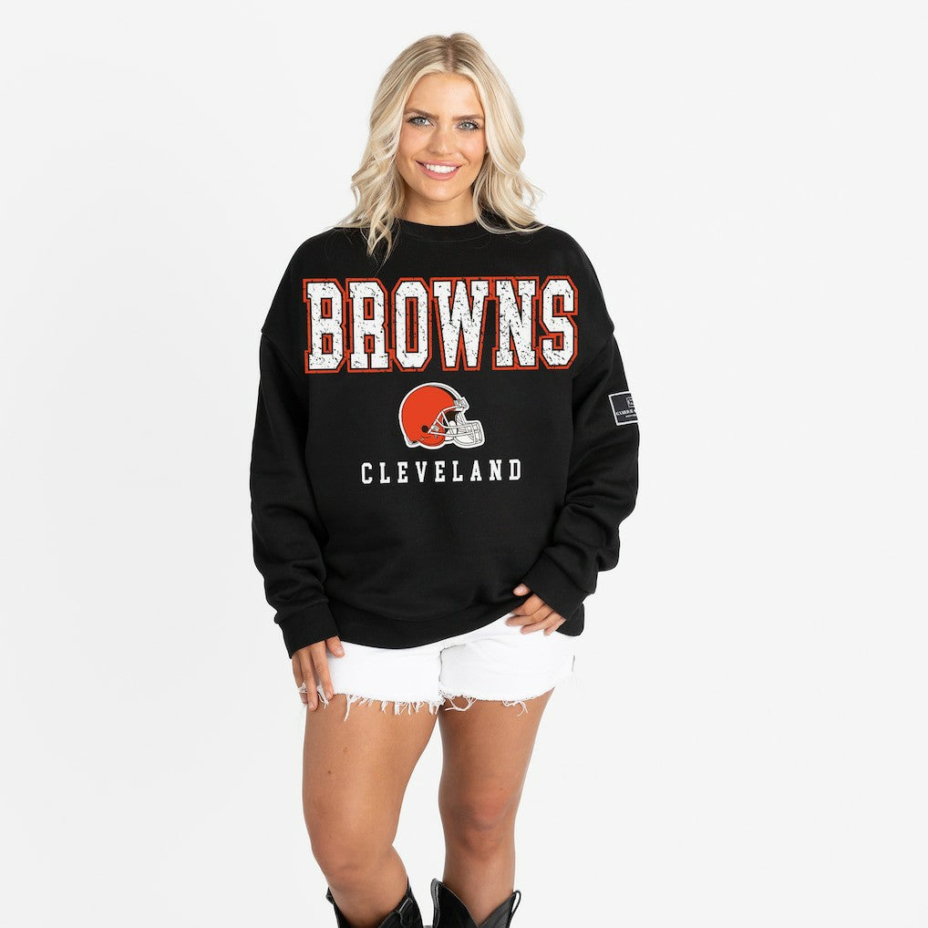 NFL Cleveland Browns Gameday Couture Women's Oversized Level Up Black Label Premium Fleece Sweatshirt