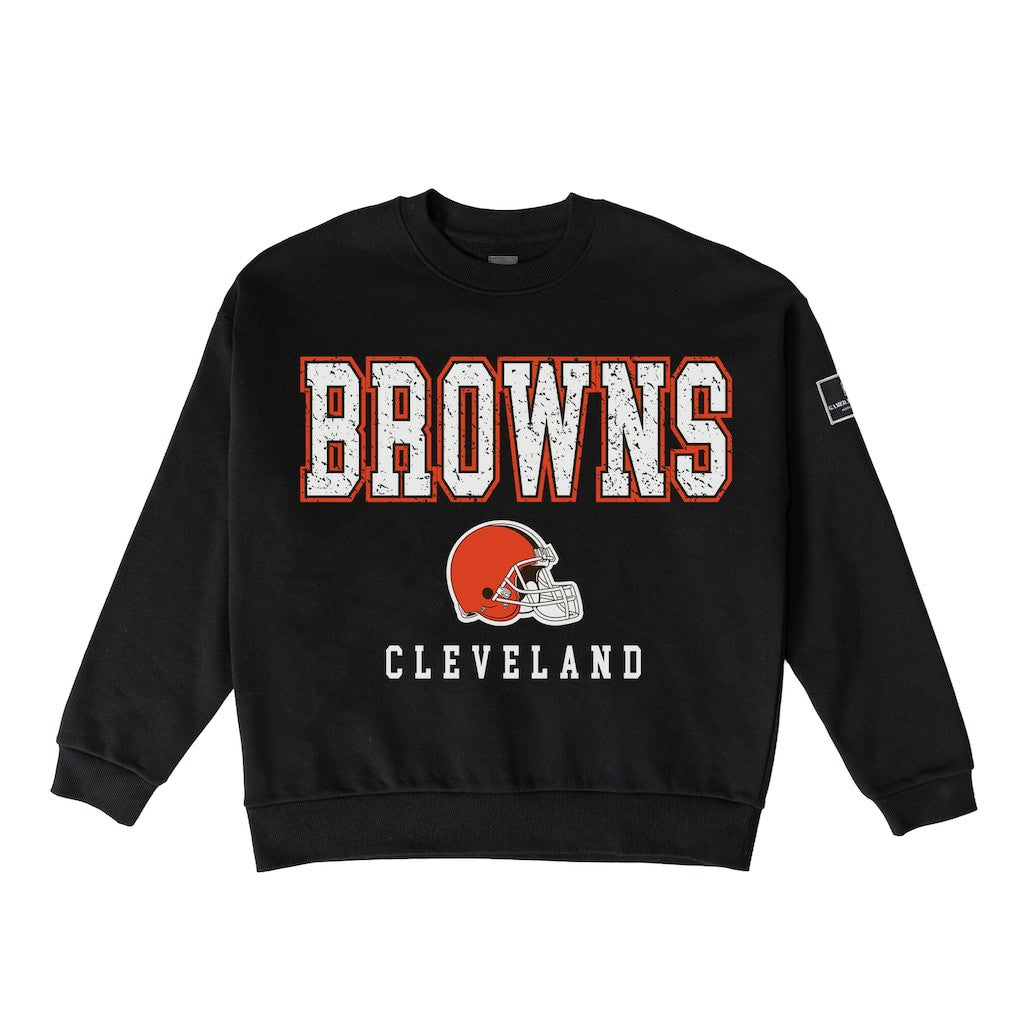 NFL Cleveland Browns Gameday Couture Women's Oversized Level Up Black Label Premium Fleece Sweatshirt
