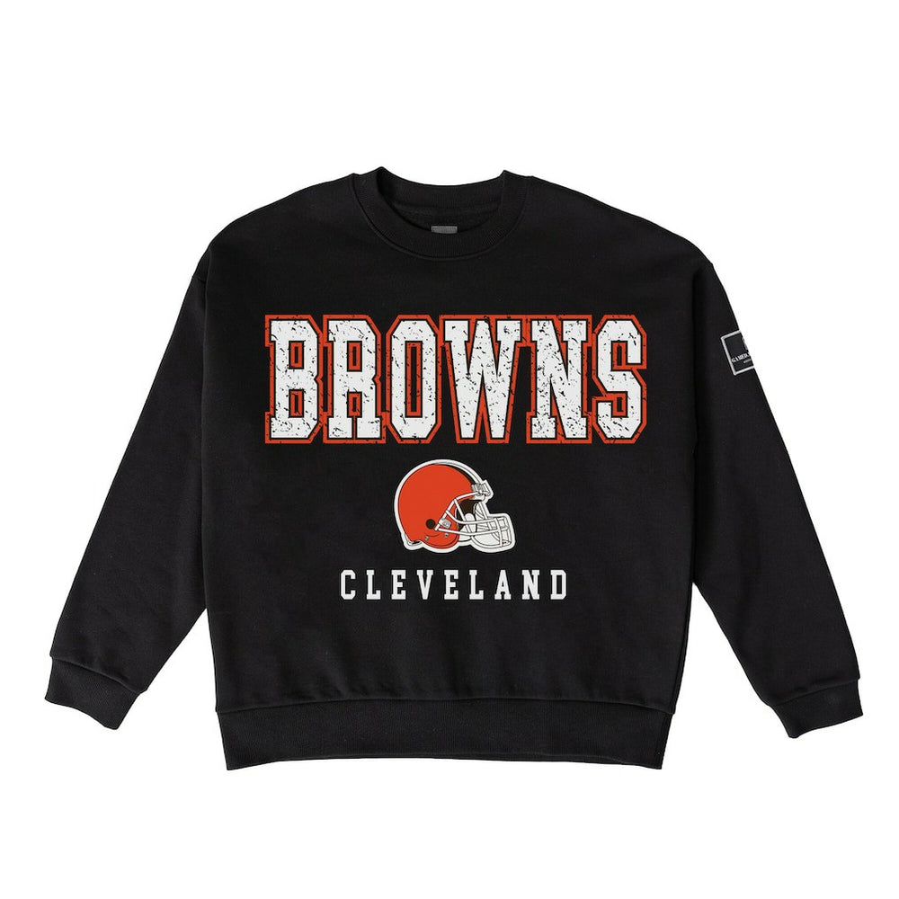 NFL Cleveland Browns Gameday Couture Women's Oversized Level Up Black Label Premium Fleece Sweatshirt