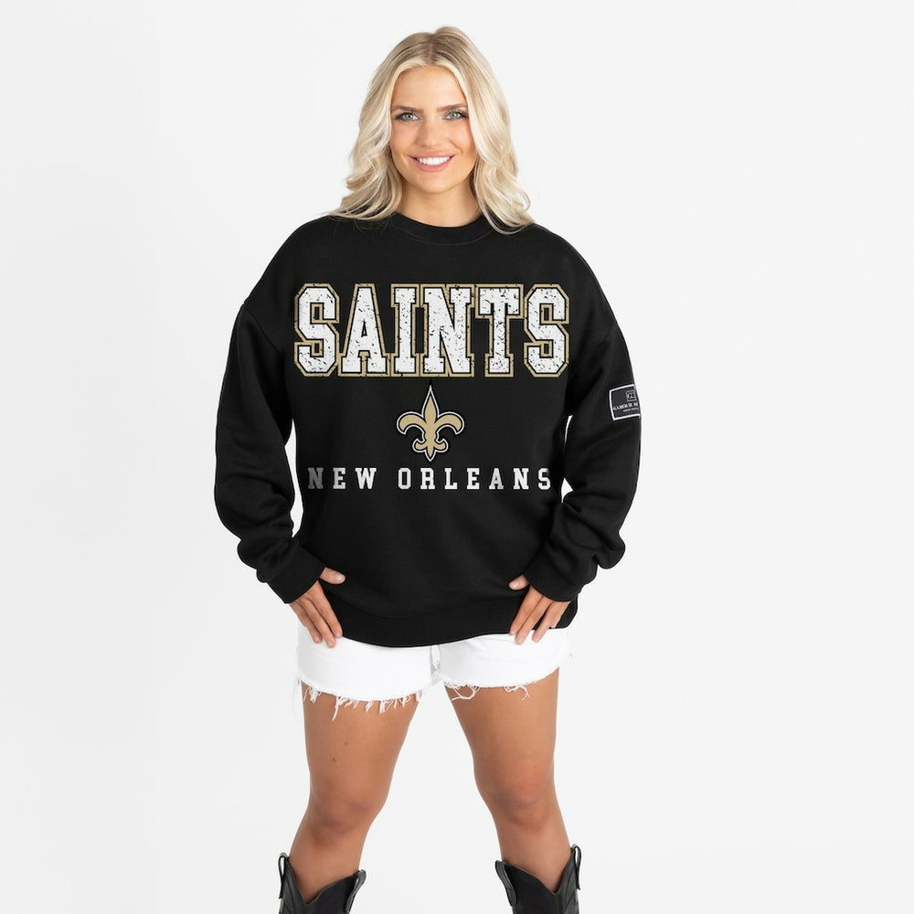 NFL New Orleans Saints Gameday Couture Women's Oversized Level Up Black Label Premium Fleece Sweatshirt