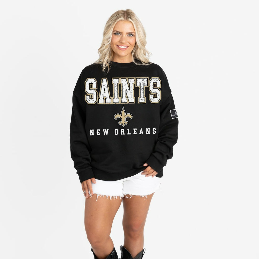 NFL New Orleans Saints Gameday Couture Women's Oversized Level Up Black Label Premium Fleece Sweatshirt