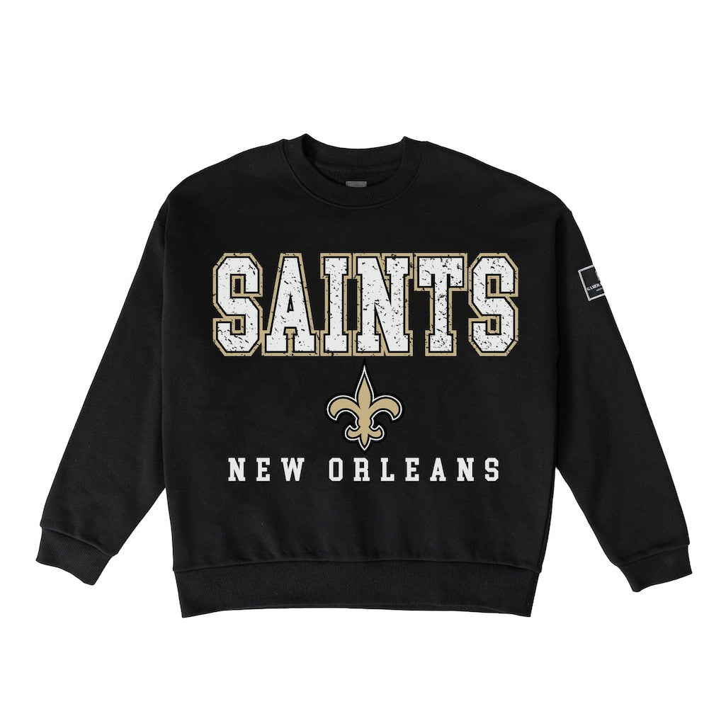 NFL New Orleans Saints Gameday Couture Women's Oversized Level Up Black Label Premium Fleece Sweatshirt