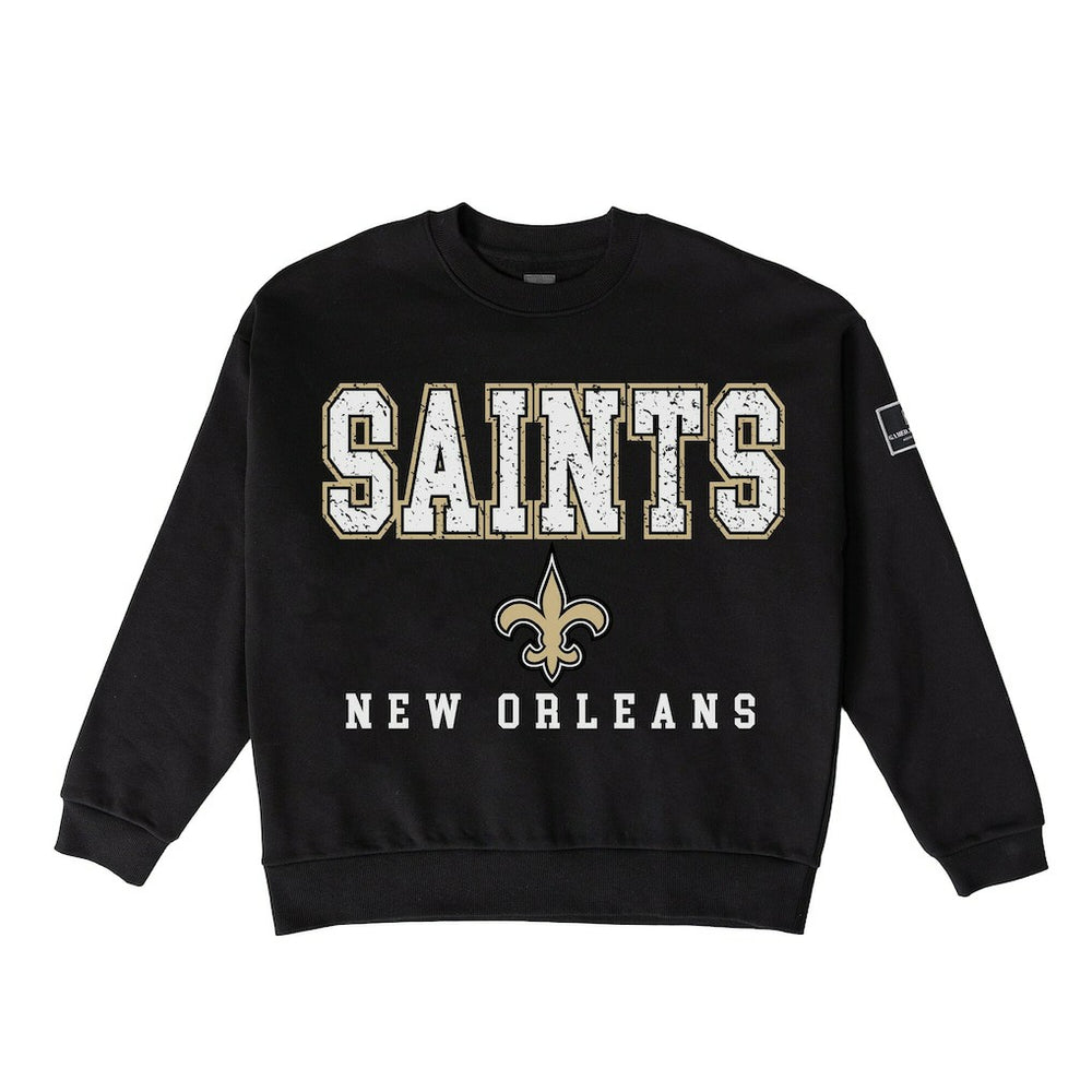 NFL New Orleans Saints Gameday Couture Women's Oversized Level Up Black Label Premium Fleece Sweatshirt