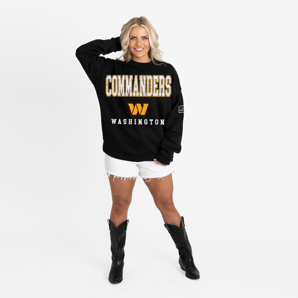 NFL Washington Commanders Gameday Couture Women's Oversized Level Up Black Label Premium Fleece Sweatshirt