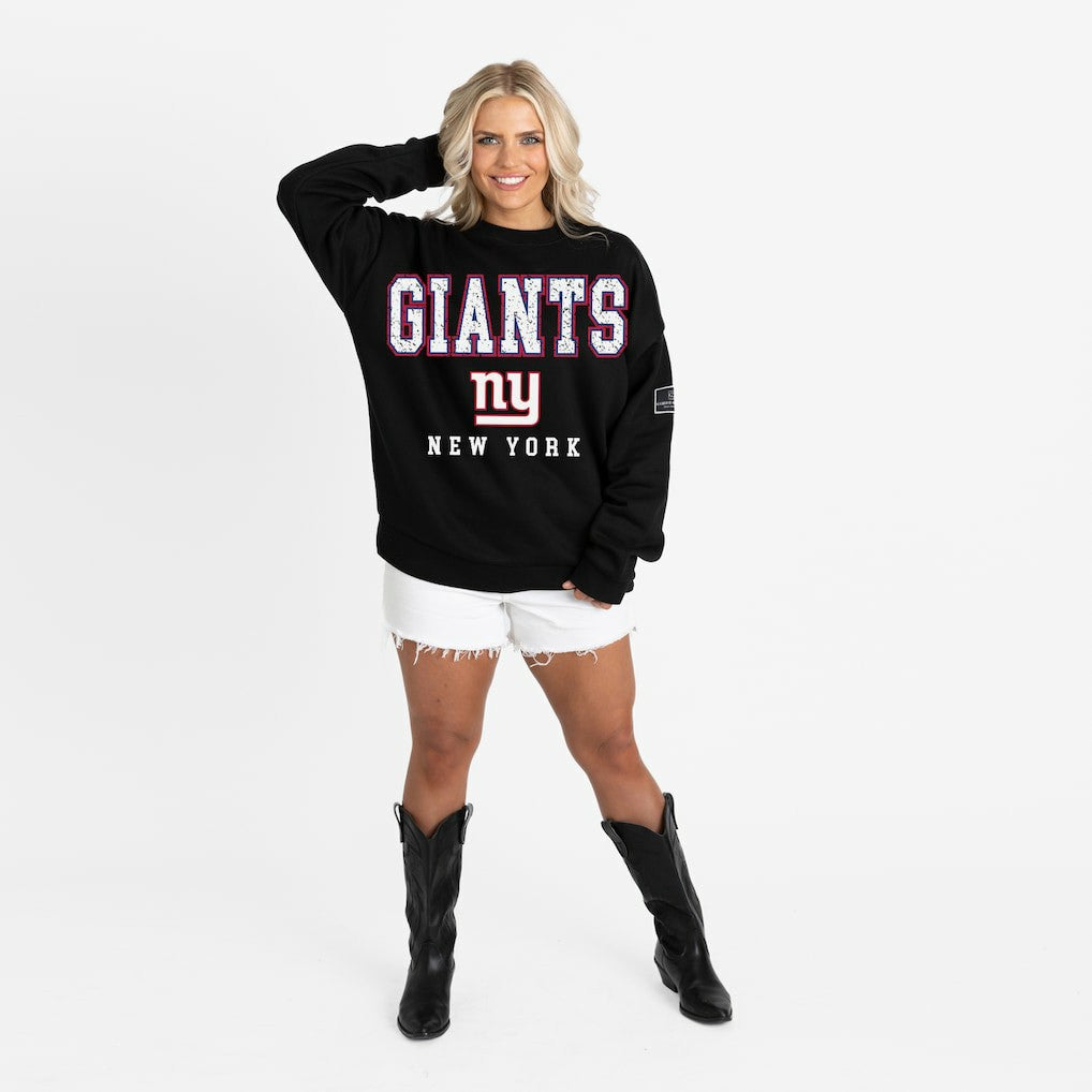 NFL New York Giants Gameday Couture Women's Oversized Level Up Black Label Premium Fleece Sweatshirt