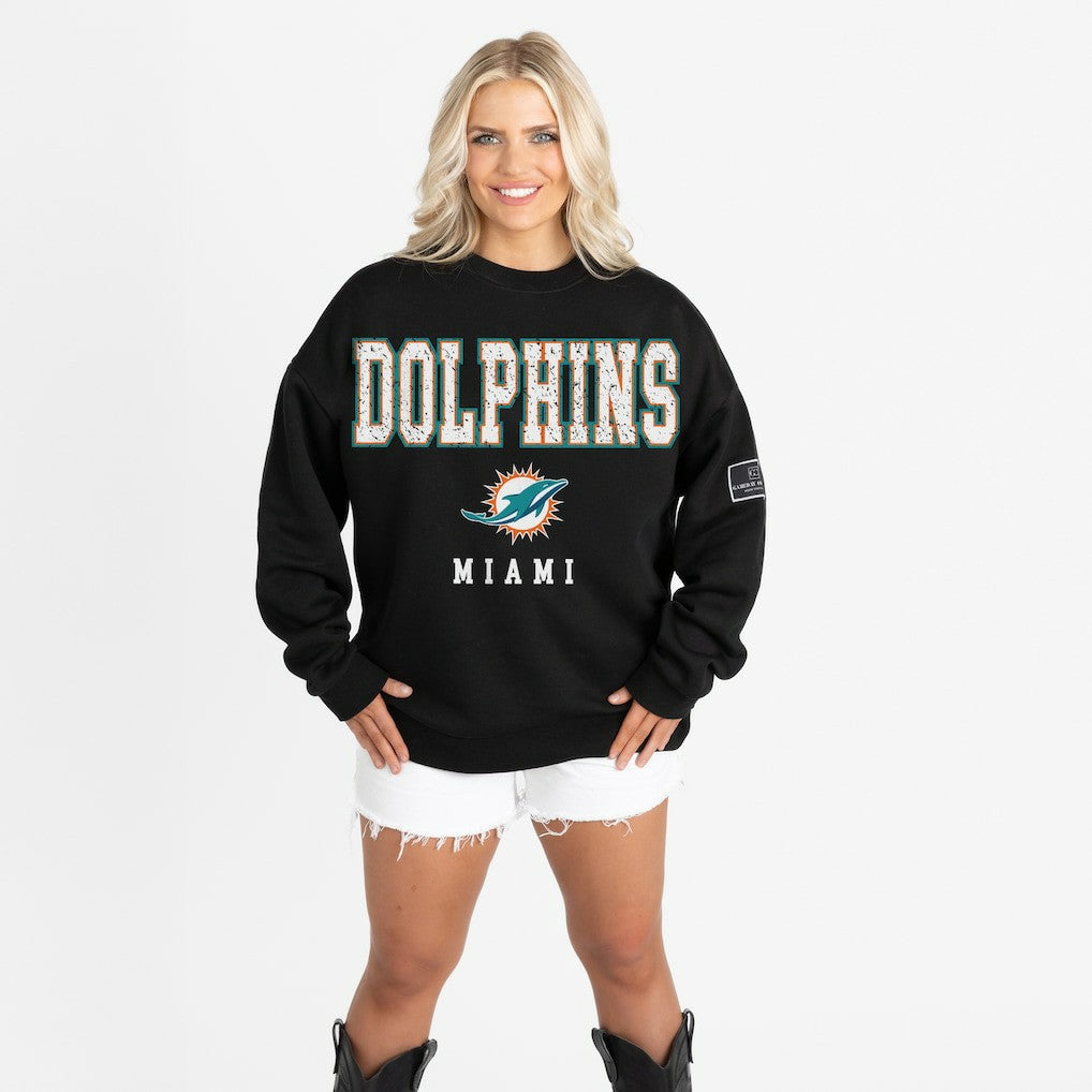 NFL Miami Dolphins Gameday Couture Women's Oversized Level Up Black Label Premium Fleece Sweatshirt